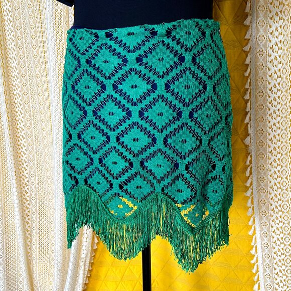 Judith March Dresses & Skirts - JUDITH MARCH Kelly Green Lace Crochet Fringe Skirt L - Maximalism